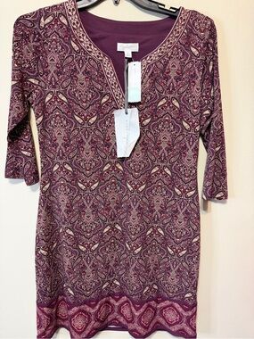 Paisley-Print Plum Mini Dress with V-Notch Neckline 2447
